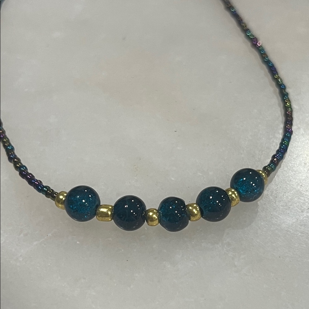 Beaded Blue Quartz and Rainbow Hematite Necklace - Picture 2 of 5